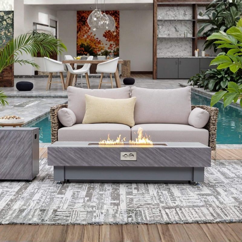 60-Inch Rectangular Outdoor Modern Propane Fire Pit Table With Rain Cover (SAK91273) - Saksby Wholesale - Pool Side Lifestyle Image