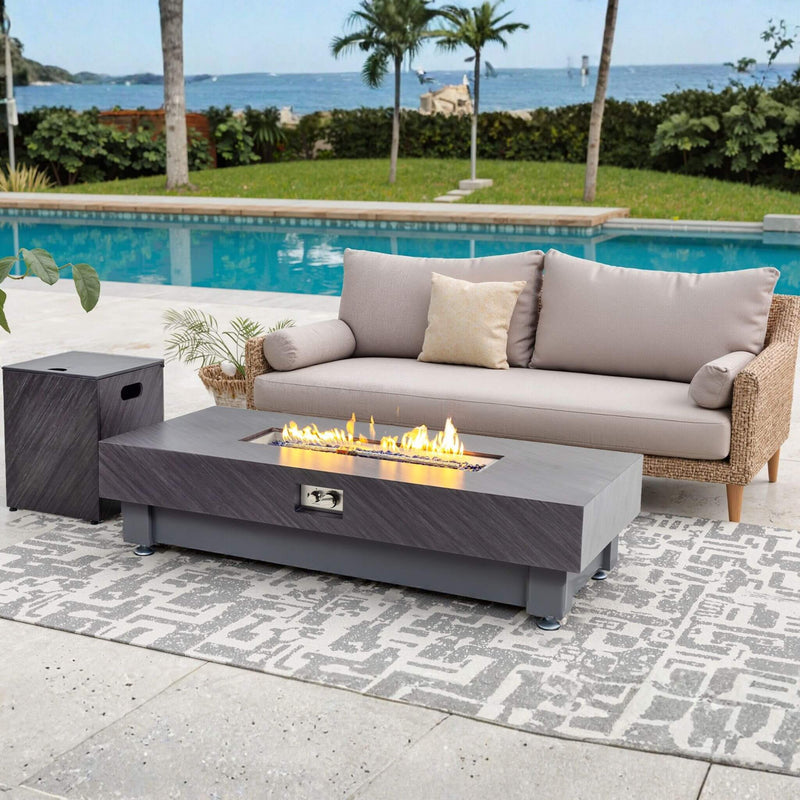 60-Inch Rectangular Outdoor Modern Propane Fire Pit Table With Rain Cover (SAK91273) - Saksby Wholesale - Poolside Setup