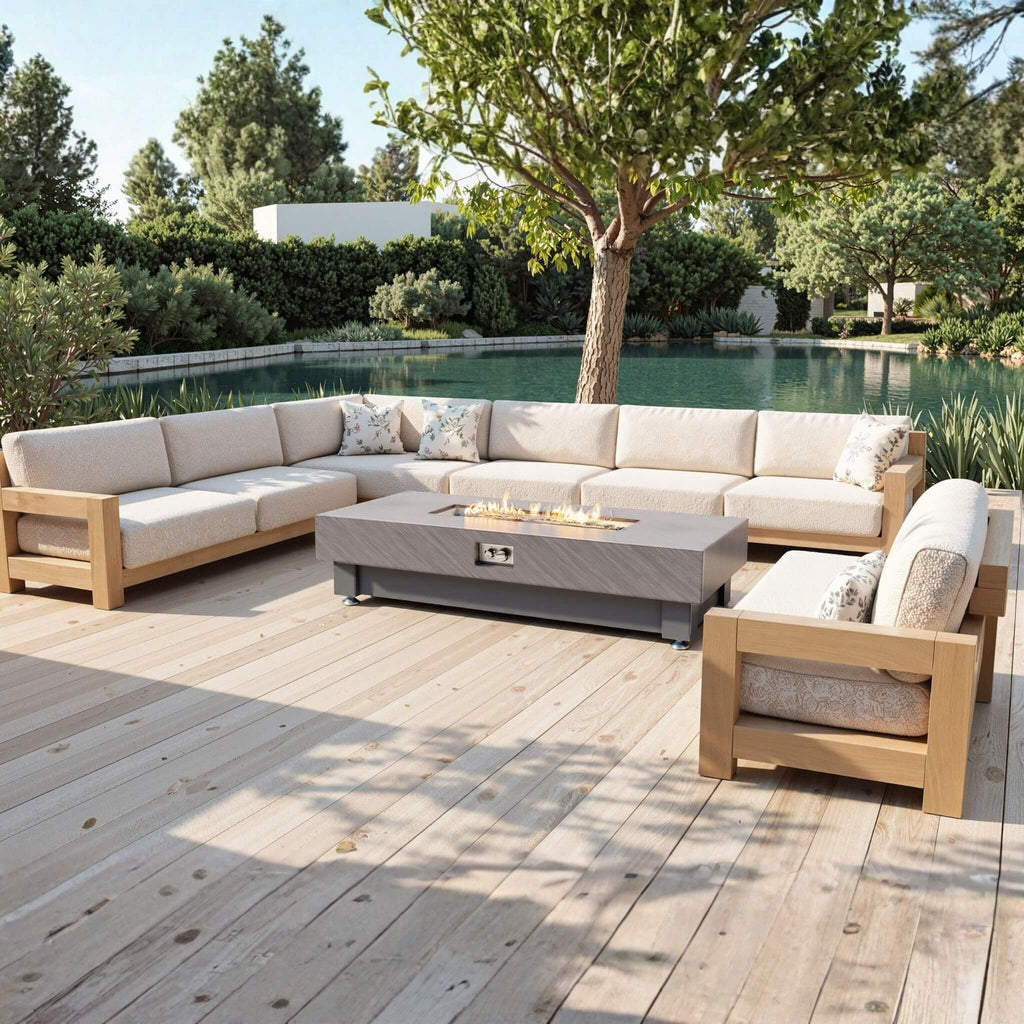 60-Inch Rectangular Outdoor Modern Propane Fire Pit Table With Rain Cover (SAK91273) - Saksby Wholesale - With Sofa Set Lifestyle Image