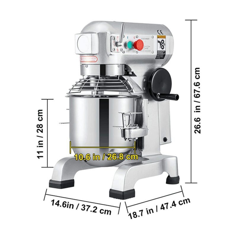 600W Commercial Dough Kneader Bakery Mixer Machine, 15QT (SAK95629) - Saksby Wholesale - Dimensions