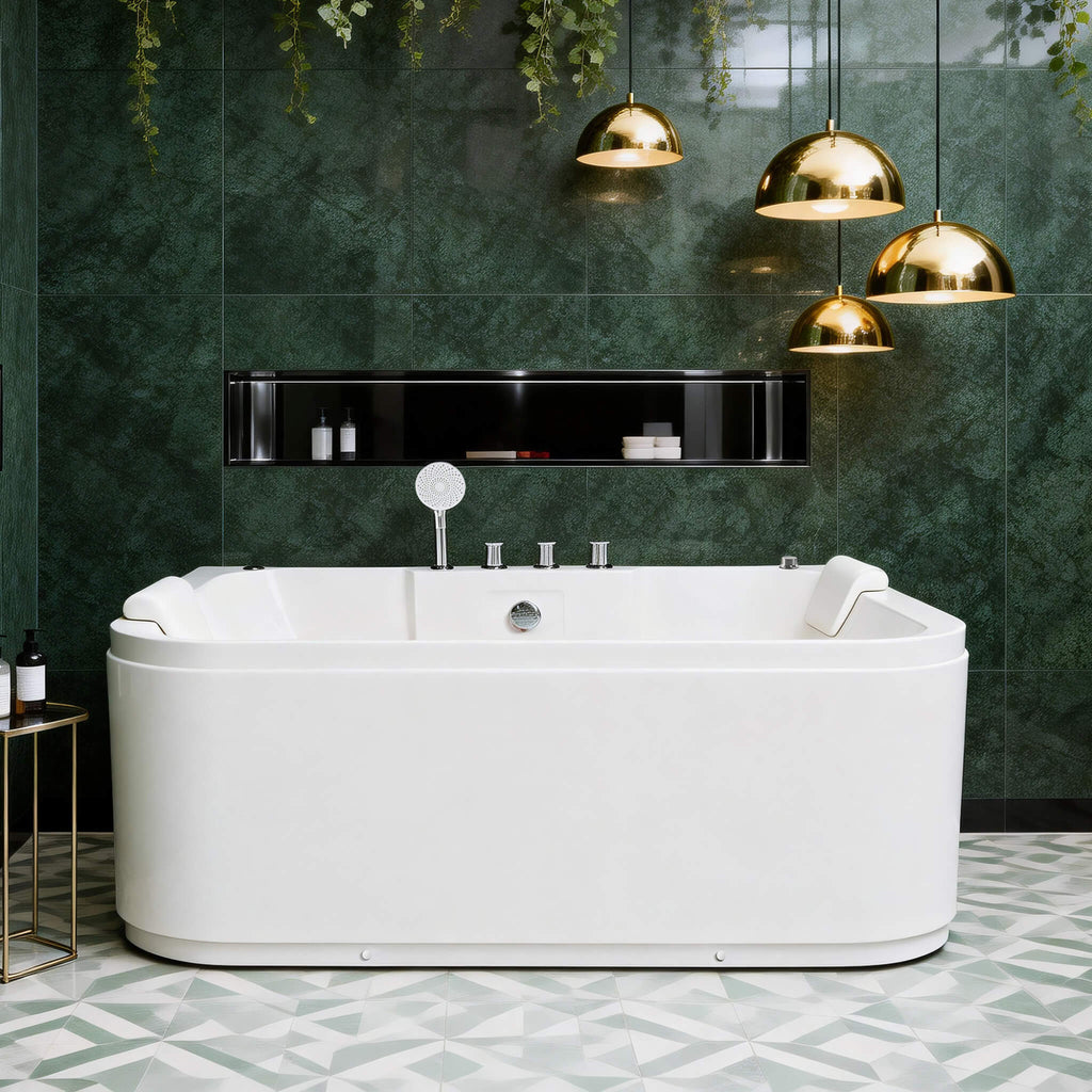 61-Inch 2-Person Acrylic Whirlpool Massage Bathtub With 16 Water Jets And LED Lights (SAK15780) - Saskby Wholesale - Lifestyle Front View
