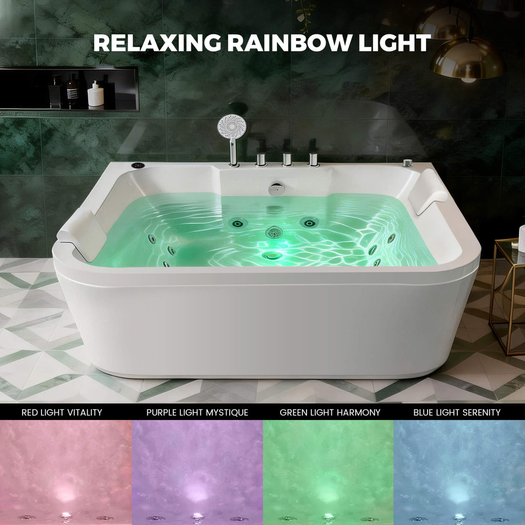 61-Inch 2-Person Acrylic Whirlpool Massage Bathtub With 16 Water Jets And LED Lights (SAK15780) - Saskby Wholesale - LED Lights View