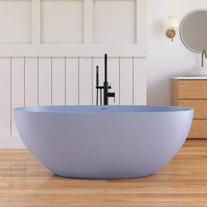 [61X29.5-Inch] Freestanding Modern Oval Stone Resin Soaking Tub With Overflow Drain (SAK40125)