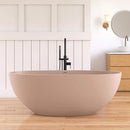 [61X29.5-Inch] Freestanding Oval Stone Resin Soaking Tub With Overflow Drain (SAK40125) - Saksby Wholesale - Lifestyle Pink In Bathroom Front View