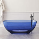 [61X29.5-Inch] Freestanding Oval Stone Resin Soaking Tub With Overflow Drain (SAK40125) - Saksby Wholesale - Lifestyle Transparent Blue In Bathroom Front View
