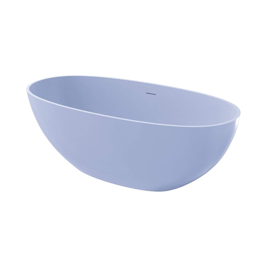 [61X29.5-Inch] Freestanding Oval Stone Resin Soaking Tub With Overflow Drain (SAK40125) - Saksby Wholesale - Light Blue Front Left View