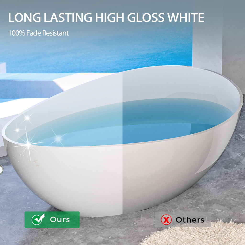 63-Inch Freestanding Glossy White Stone Resin Bathtub With Overflow And Drain (SAK42613) - Saksby Wholesale - Fade Resistant Gloss