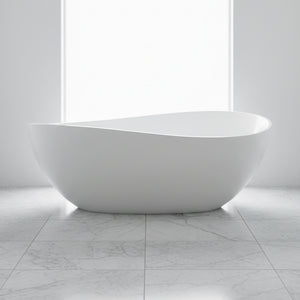 63-Inch Freestanding Glossy White Stone Resin Bathtub With Overflow And Drain (SAK42613)