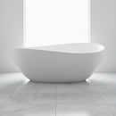 63-Inch Freestanding Glossy White Stone Resin Bathtub With Overflow And Drain (SAK42613) - Saksby Wholesale - Front View In Bathroom