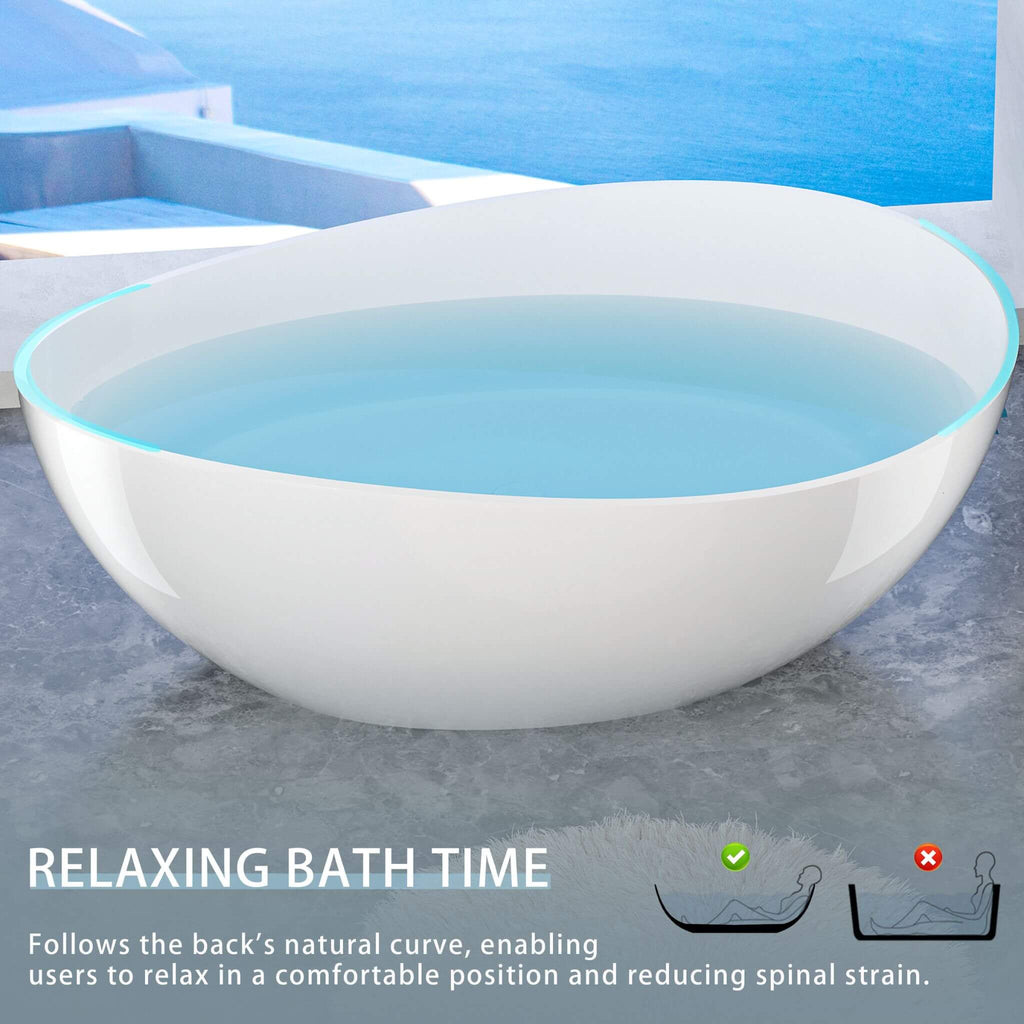 63-Inch Freestanding Glossy White Stone Resin Bathtub With Overflow And Drain (SAK42613) - Saksby Wholesale - Relaxing Design