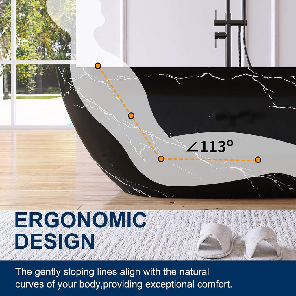 [63X29.5-Inch] Freestanding Modern Marble-Design Solid Surface Soaking Tub With Overflow (SAK11528) - Saksby Wholesale - Ergonomic Design