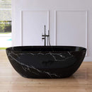 [63X29.5-Inch] Freestanding Modern Marble-Design Solid Surface Soaking Tub With Overflow (SAK11528) - Saksby Wholesale - Lifestyle Black Marble In Bathroom Front View