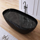 [63X29.5-Inch] Freestanding Modern Marble-Design Solid Surface Soaking Tub With Overflow (SAK11528) - Saksby Wholesale - Lifestyle Black Marble In Bathroom With Water Top View