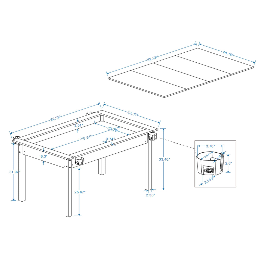 [63X40-Inch] Premium 2-In-1 Multifunctional Board Game Table For 4–6 Players (SAK84513) - Saksby Wholesale - Dimensions