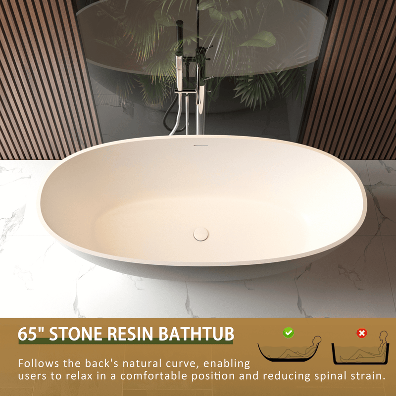 
65 Inch Luxury Freestanding Soaking Bathtub With Overflow And Pop-Up Drain (SAK69451) - Saksby Wholesale - Focus Details