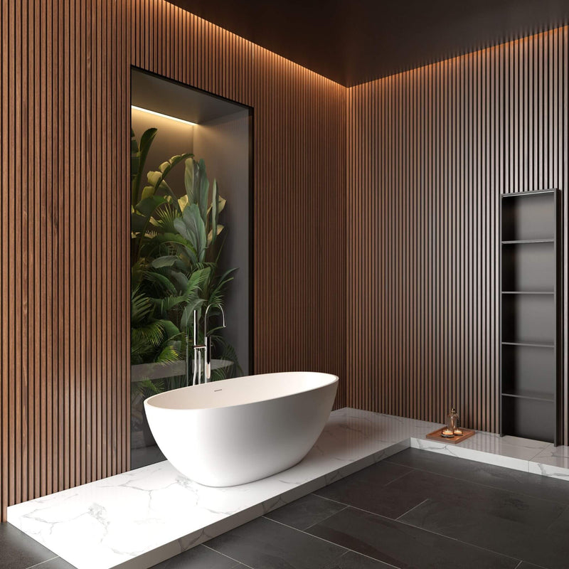 65 Inch Luxury Freestanding Soaking Bathtub With Overflow And Pop-Up Drain (SAK69451) - Saksby Wholesale - Side View Actual Display