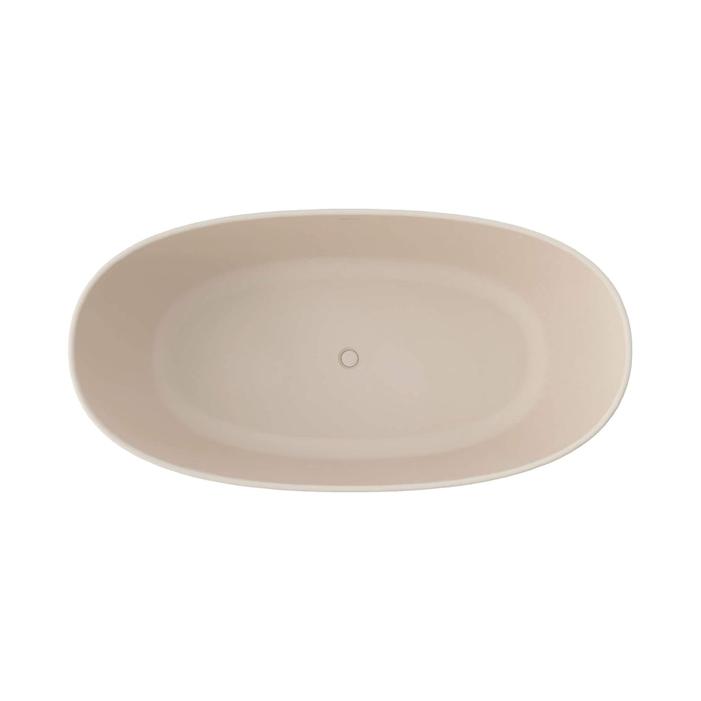 [65X33-Inch] Freestanding Oval Stone Resin Soaking Tub With Overflow (SAK39231) - Saksby Wholesale - Beige Top View On White Background