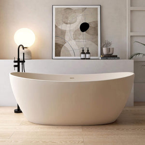 [65X33.5-Inch] Freestanding Modern Oval Stone Resin Soaking Tub With Overflow Drain (SAK39231)