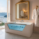 67-Inch 7-Jets Hydrotherapy Whirlpool Bathtub With Glass Panel (SAK25480) - Saksby Wholesale - Front Left View In Bathroom