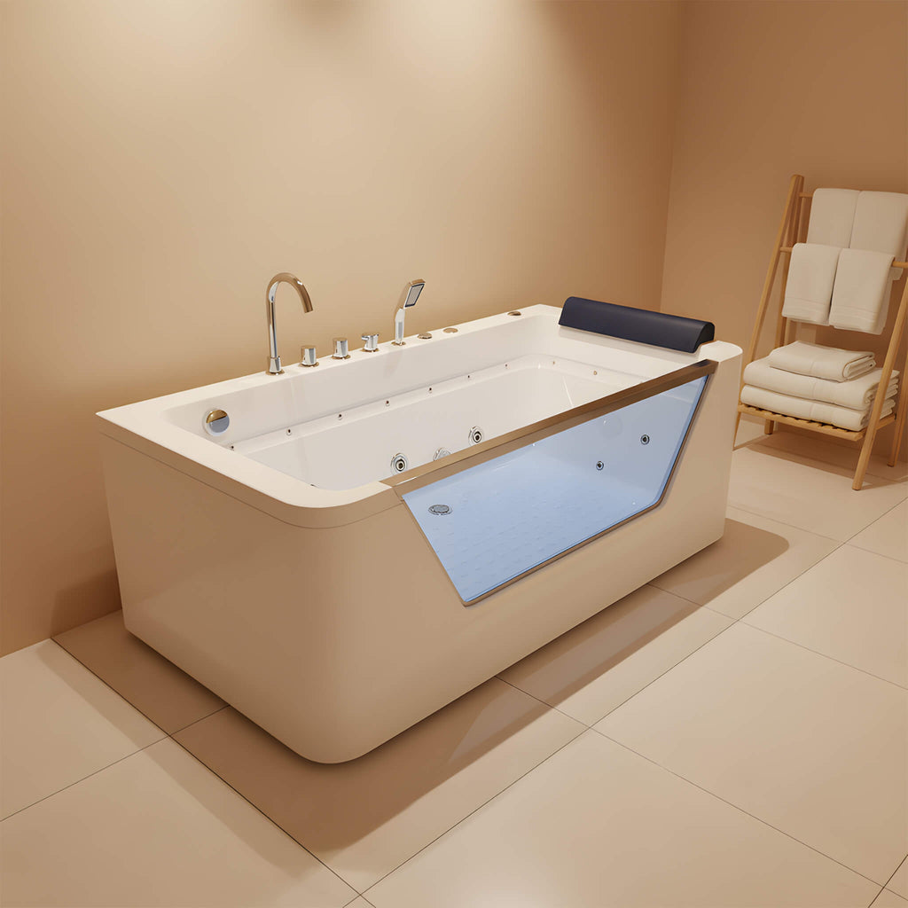 67-Inch 7-Jets Hydrotherapy Whirlpool Bathtub With Glass Panel (SAK25480) - Saksby Wholesale - Top Right View