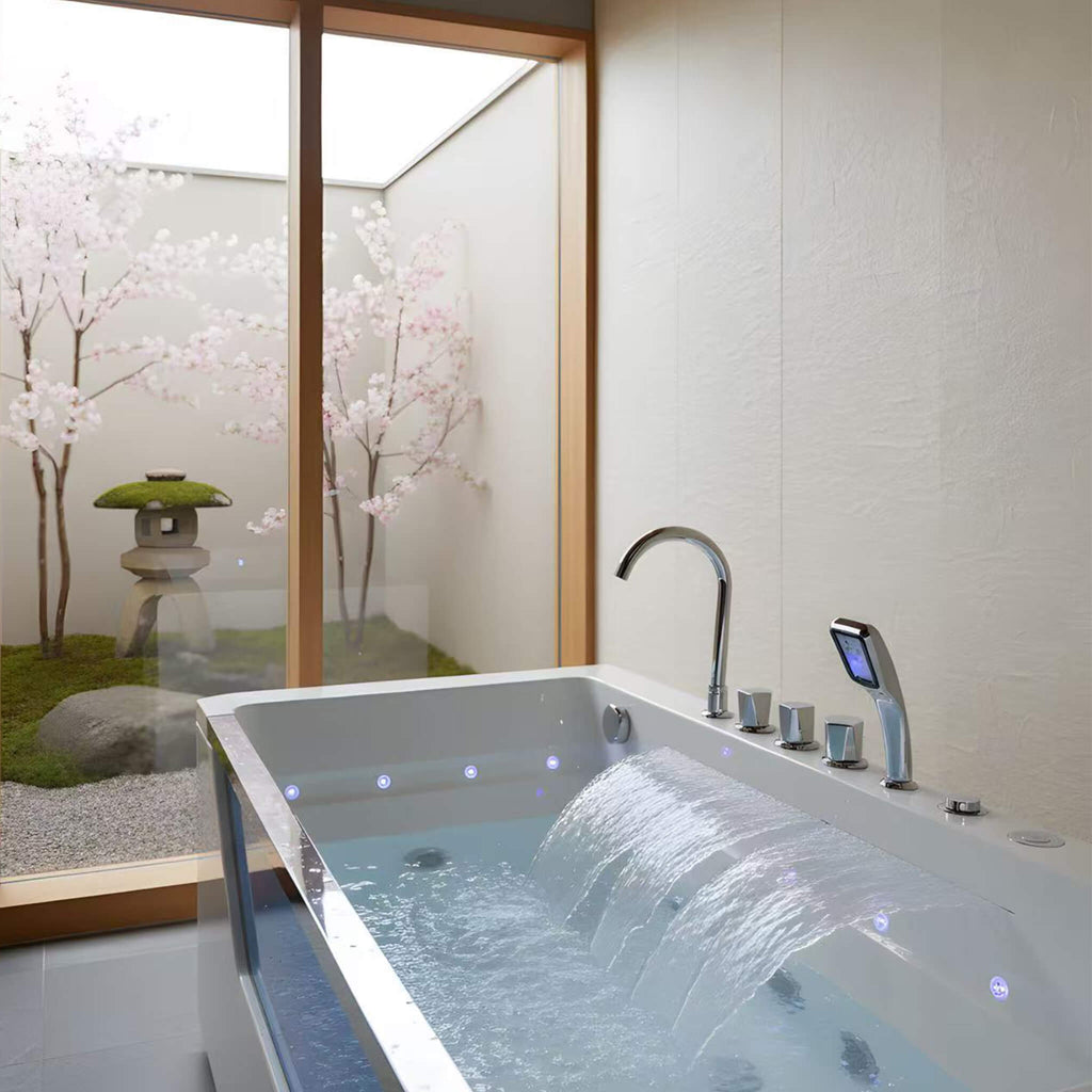 67-Inch 7-Jets Hydrotherapy Whirlpool Bathtub With Glass Panel (SAK25480) - Saksby Wholesale - Waterfall