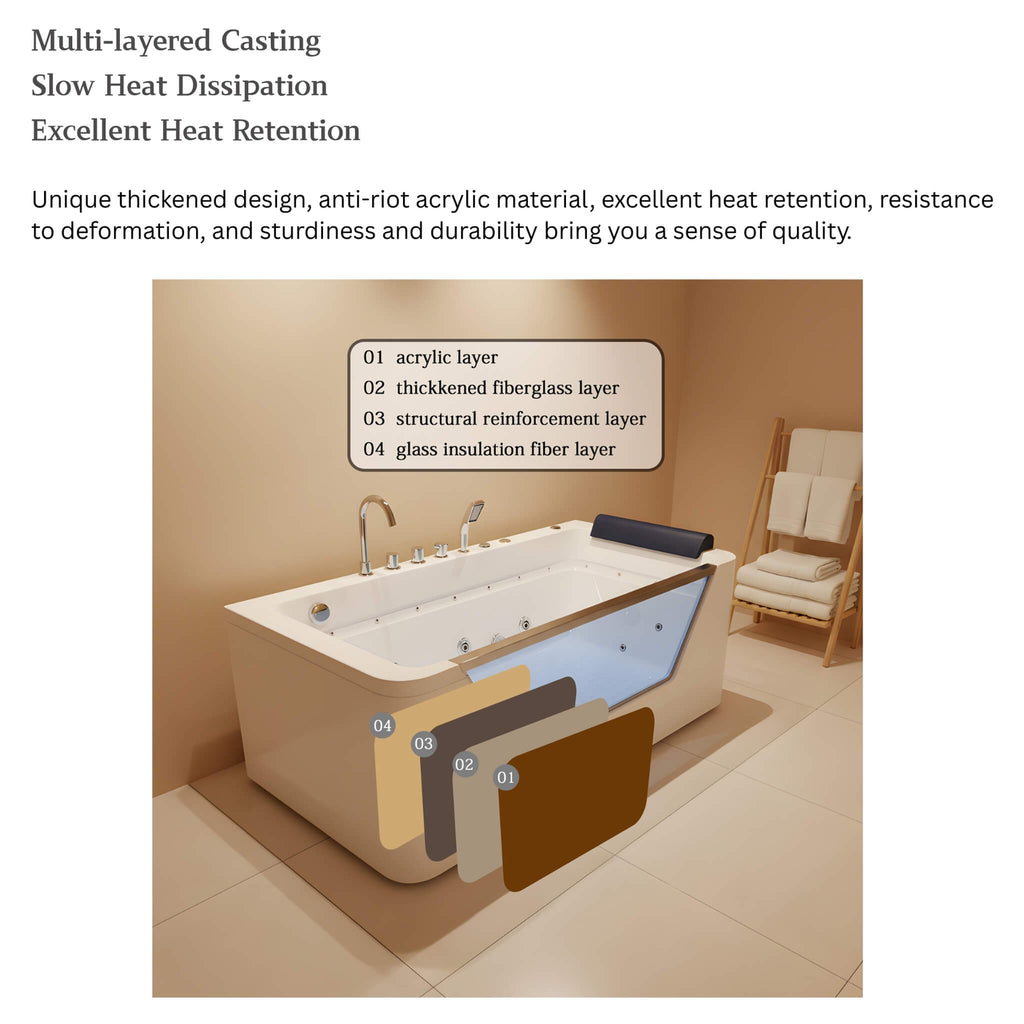 67-Inch 7-Jets Hydrotherapy Whirlpool Bathtub With Glass Panel (SAK25480) - Saksby Wholesale - Material