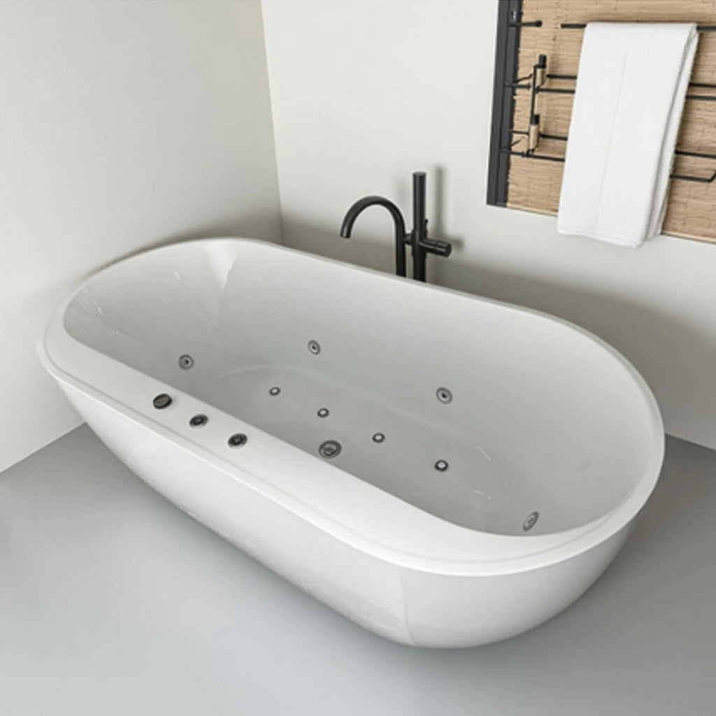 67-Inch Whirlpool Air Bath Soaking Tub With Adjustable Air Blower (SAK68427) - Saksby Wholesale - 
Lifestyle Front Left View In Bathroom