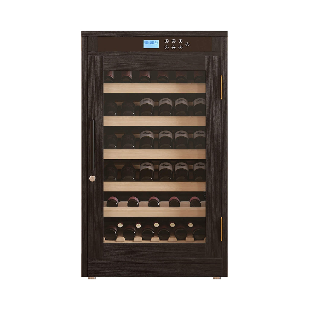 69-Bottle Freestanding Smart Wooden Wine Cooler With LED Touch Display (SAK24861) - Saksby Wholesale - Front View On White Background