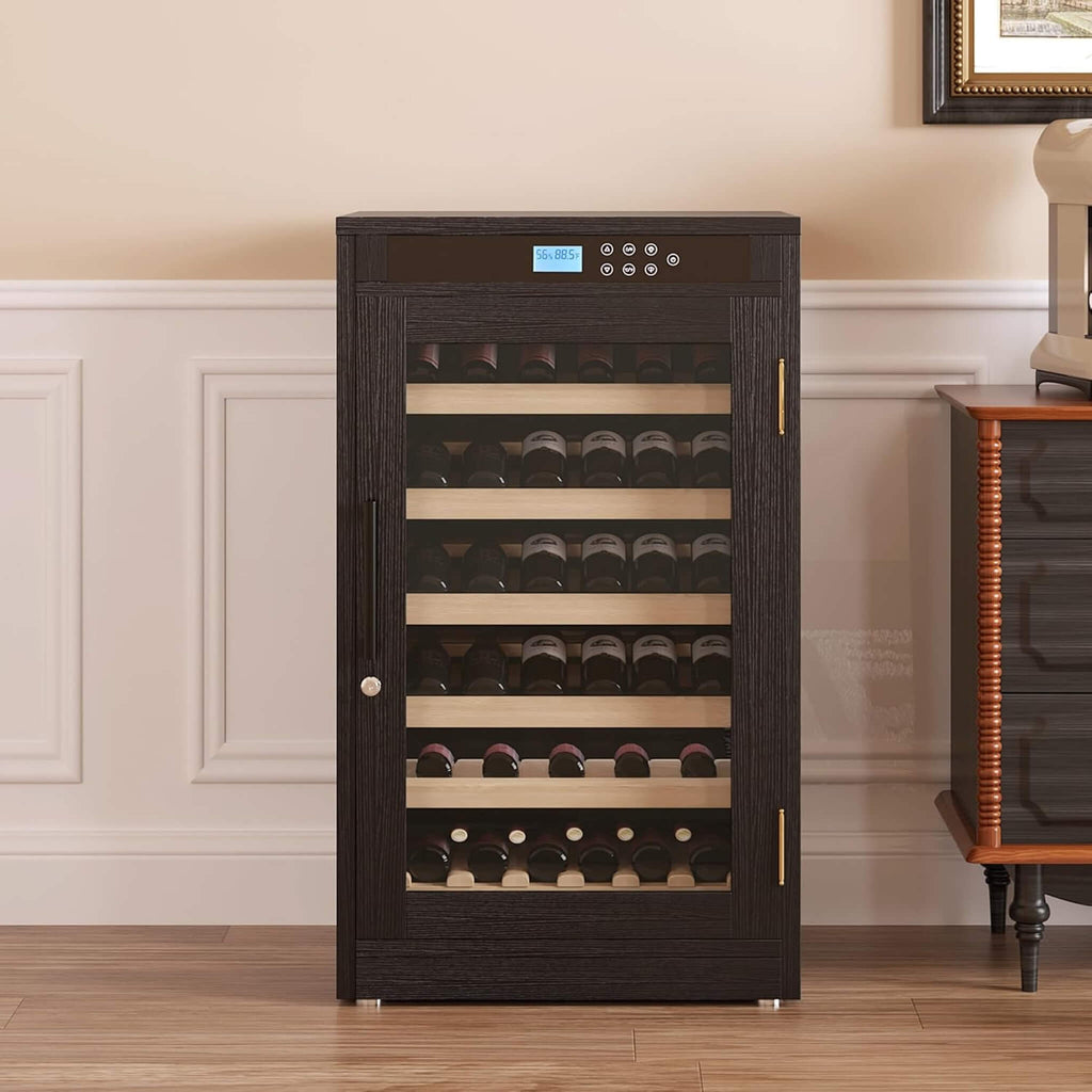 69-Bottle Freestanding Smart Wooden Wine Cooler With LED Touch Display (SAK24861) - Saksby Wholesale - Lifestyle Front View