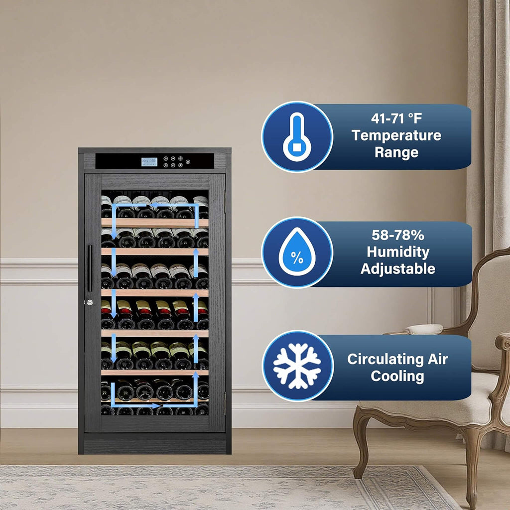 69-Bottle Freestanding Smart Wooden Wine Cooler With LED Touch Display (SAK24861) - Saksby Wholesale - Temperature And Humidity Control