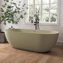 [69X30-Inch] Freestanding Oval Stone Resin Soaking Tub With Overflow Drain (SAK35786) - Saksby Wholesale - Lifestyle Olive Green In Bathroom Front Left View