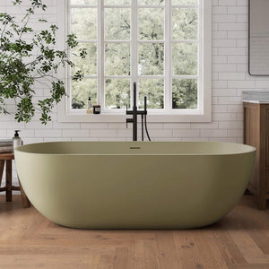 [69X30-Inch] Freestanding Oval Stone Resin Soaking Tub With Overflow Drain (SAK35786)