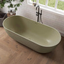 [69X30-Inch] Freestanding Oval Stone Resin Soaking Tub With Overflow Drain (SAK35786) - Saksby Wholesale - Lifestyle Olive Green In Bathroom Top Left View