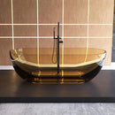 [69X30-Inch] Freestanding Oval Stone Resin Soaking Tub With Overflow Drain (SAK35786) - Saksby Wholesale - Lifestyle Transparent Sepia In Bathroom Front View