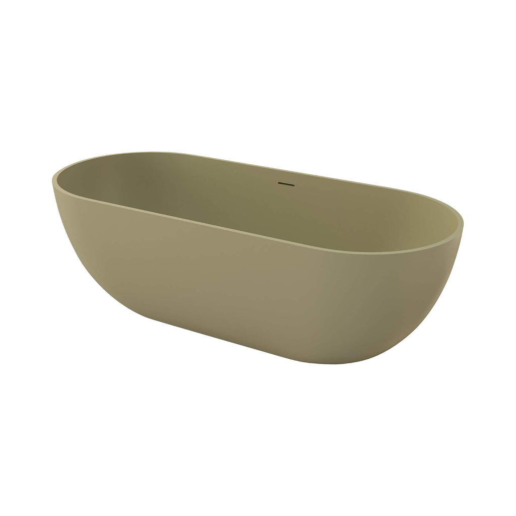 [69X30-Inch] Freestanding Oval Stone Resin Soaking Tub With Overflow Drain (SAK35786) - Saksby Wholesale - Olive Green Front Left View