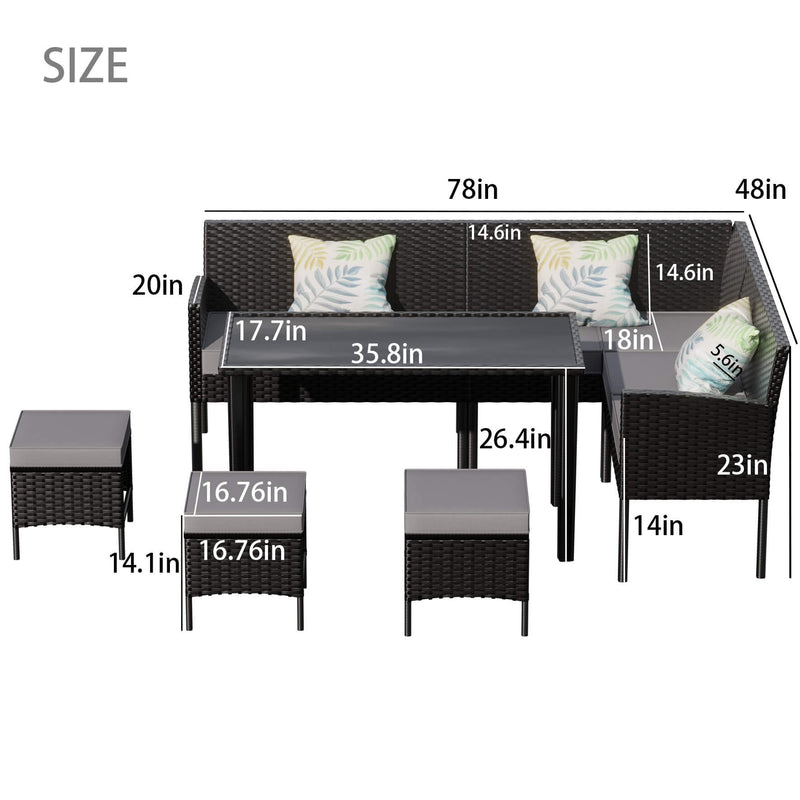 7-Piece Modern Outdoor Patio Furniture Set With Waterproof Cushions And Glass Table (SAK55673) - Saksby Wholesale - Dimensions