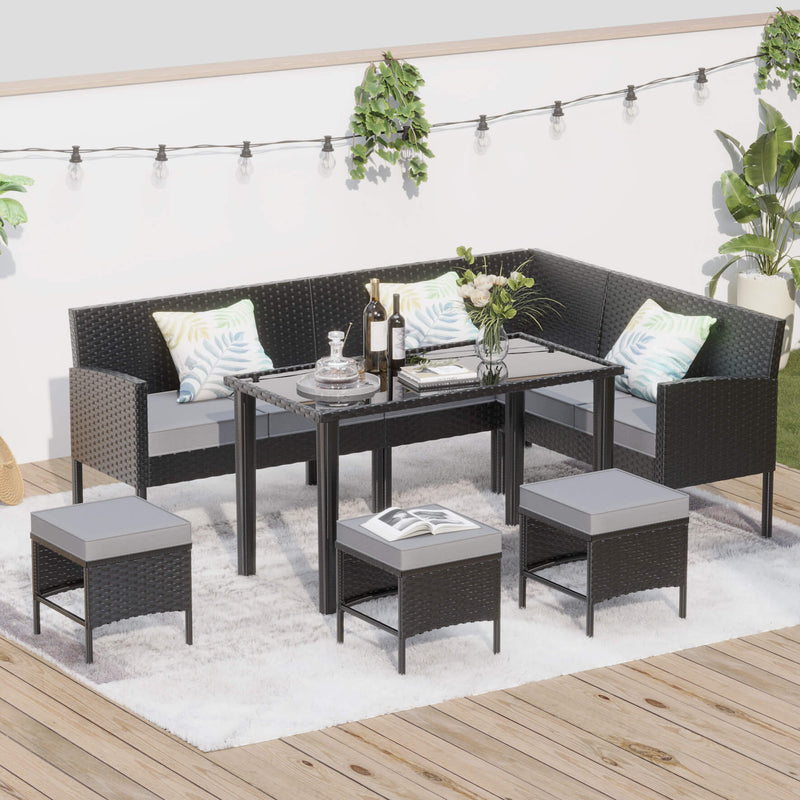 7-Piece Modern Outdoor Patio Furniture Set With Waterproof Cushions And Glass Table (SAK55673) - Saksby Wholesale - Outdoor Lifestyle