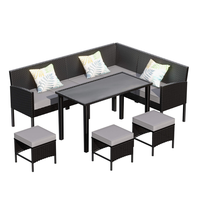 7-Piece Modern Outdoor Patio Furniture Set With Waterproof Cushions And Glass Table (SAK55673) - Saksby Wholesale - White Background