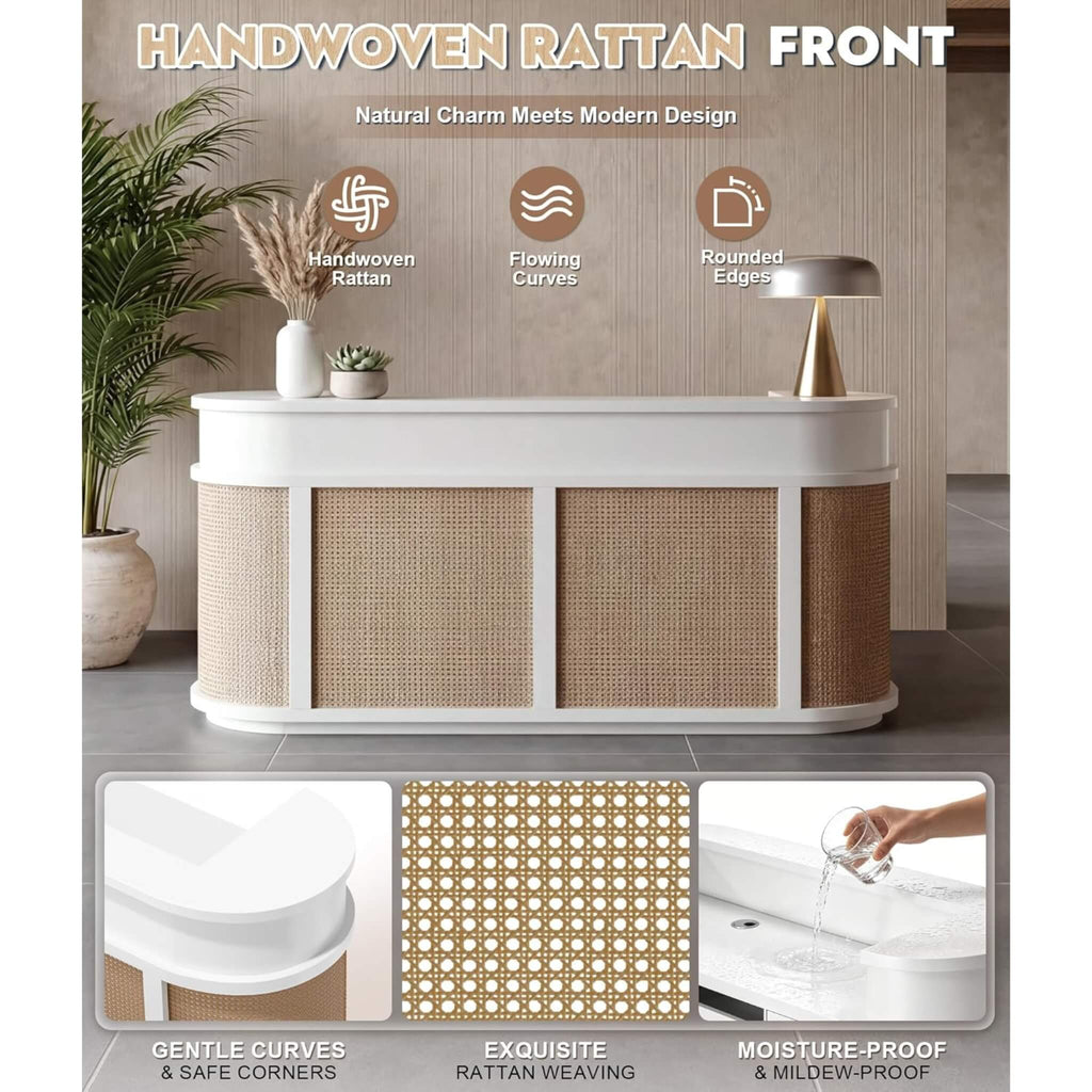 70-Inch Modern Wooden Reception Desk With Lockable Drawers (SAK26148) - Saksby Wholesale - Front View Design Features