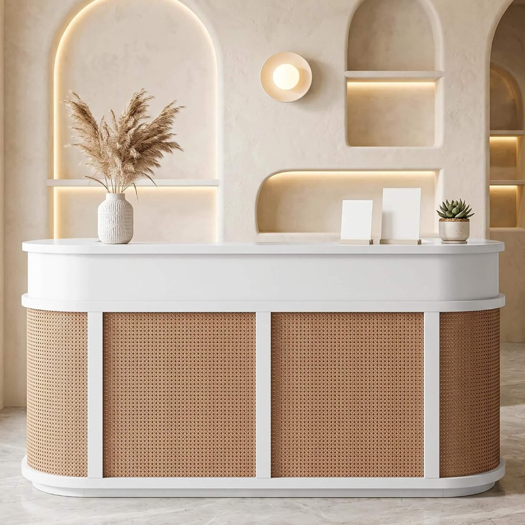 70-Inch Modern Wooden Reception Desk With Lockable Drawers (SAK26148) - Saksby Wholesale - Lifestyle Image Front View