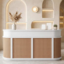70-Inch Modern Wooden Reception Desk With Lockable Drawers (SAK26148) - Saksby Wholesale - Lifestyle Image Front View