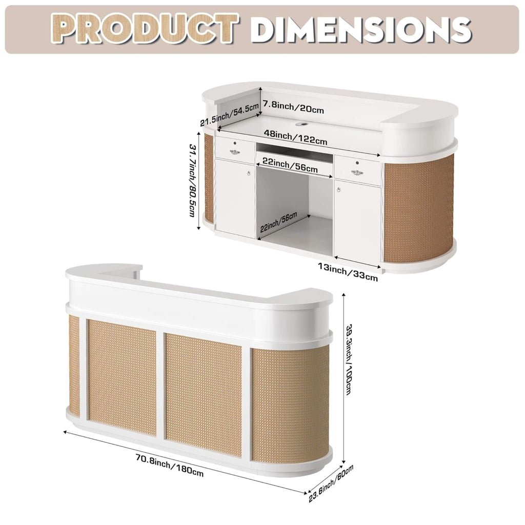 70-Inch Modern Wooden Reception Desk With Lockable Drawers (SAK26148) - Saksby Wholesale - Dimensions