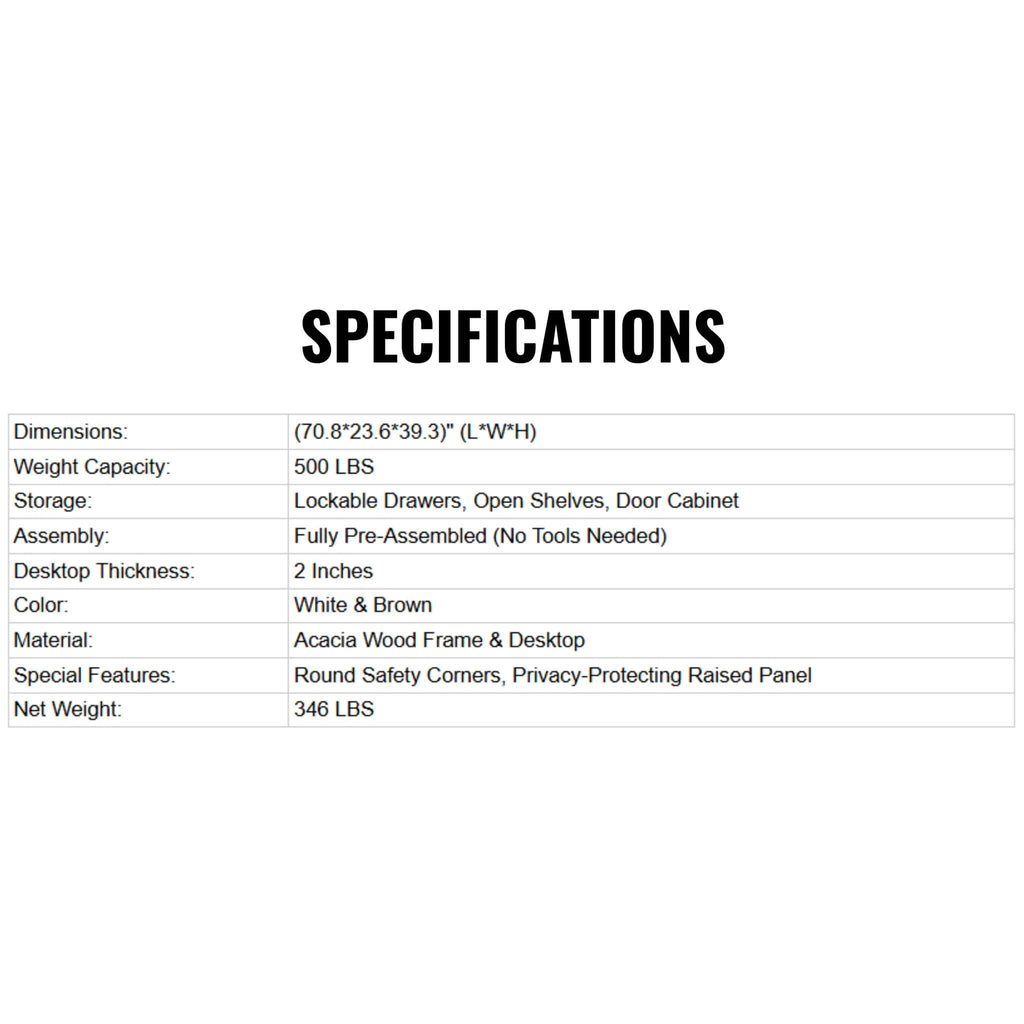 70-Inch Modern Wooden Reception Desk With Lockable Drawers (SAK26148) - Saksby Wholesale - Specifications