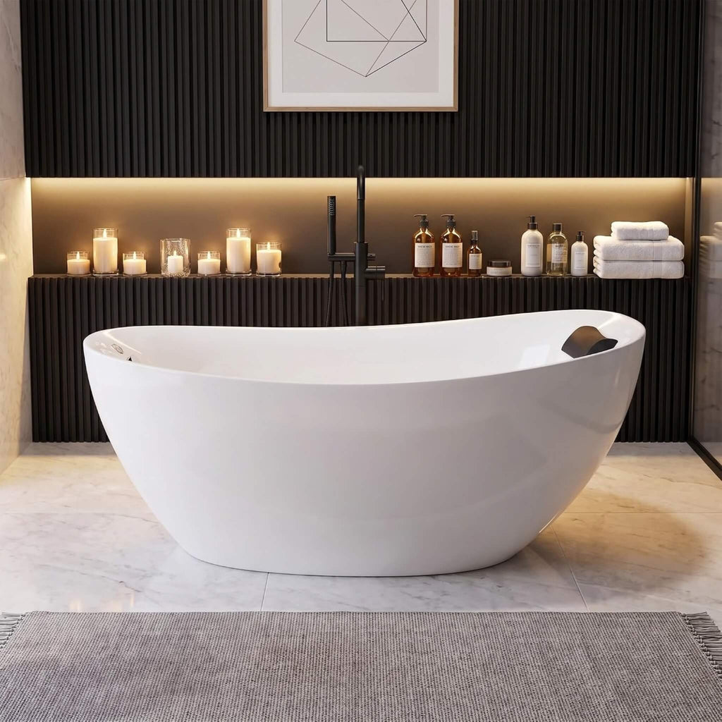 71-Inch Acrylic High-Back Oval Whirlpool Tub With 6 Jets LED Light And Gel Pillow (SAK21370) - Saksby Wholesale - Front View