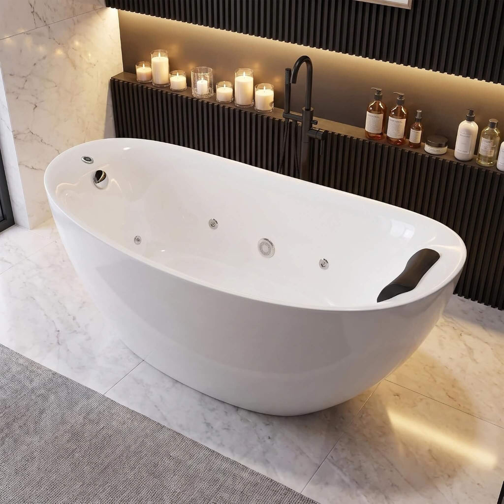 71-Inch Acrylic High-Back Oval Whirlpool Tub With 6 Jets LED Light And Gel Pillow (SAK21370) - Saksby Wholesale - Top Side View