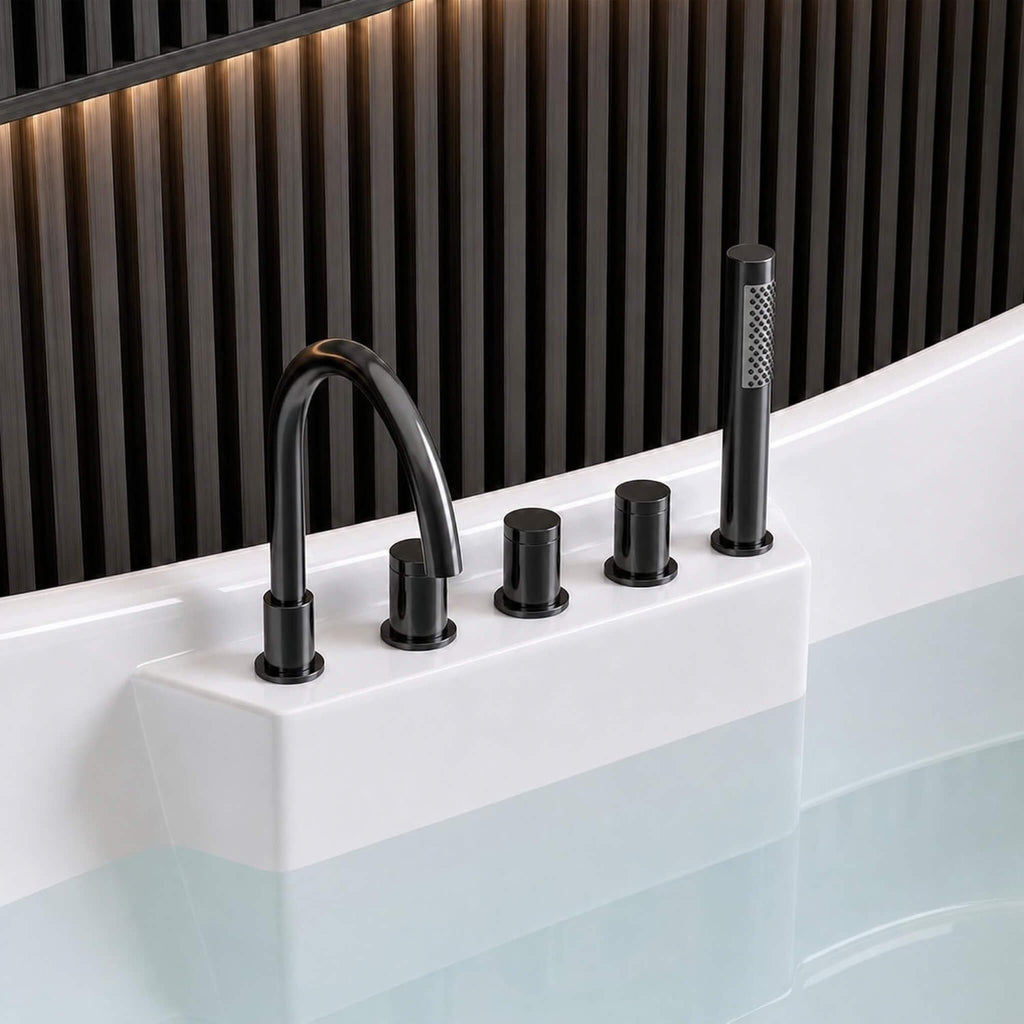 71-Inch Double-End Oval Acrylic Freestanding Whirlpool Tub With Air Bubble Jets (SAK18954) - Saksby Wholesale - Faucet View