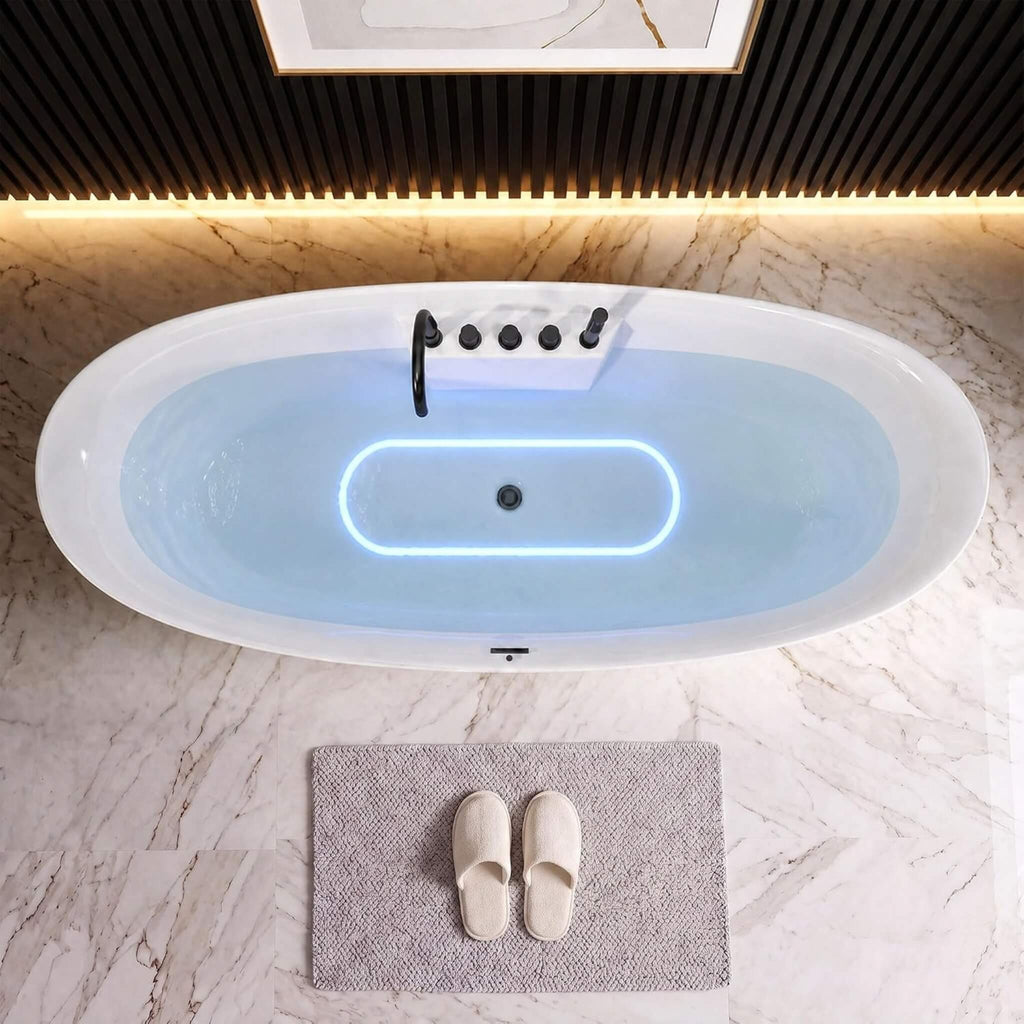 71-Inch Double-End Oval Acrylic Freestanding Whirlpool Tub With Air Bubble Jets (SAK18954) - Saksby Wholesale - Top View With Water
