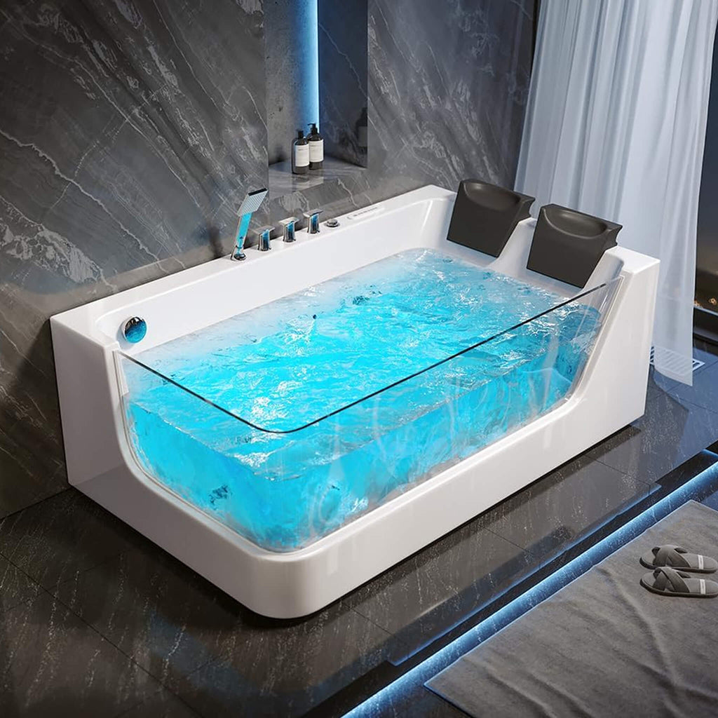 71-Inch Luxury 2-Person Acrylic Whirlpool Tub With LED Lights Jets And Faucet (SAK69173) - Saksby Wholesale - Lifestyle Top Front Left View In Bathroom
