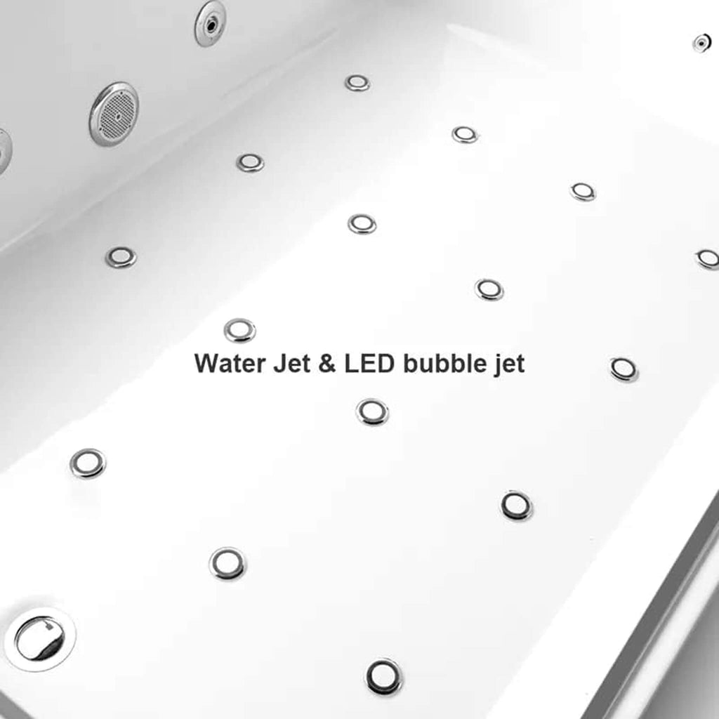 71-Inch Luxury 2-Person Acrylic Whirlpool Tub With LED Lights Jets And Faucet (SAK69173) - Saksby Wholesale - Water And Bubble Jets