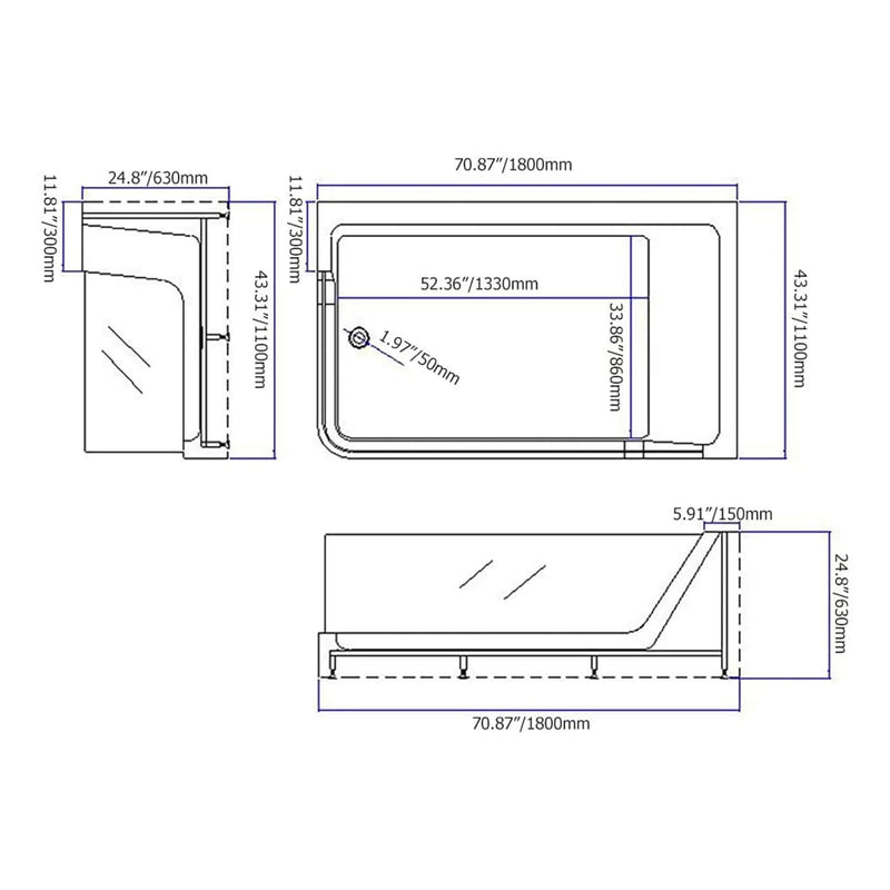 Alora 71-Inch Luxury 2-Person Acrylic Whirlpool Tub With LED Lights Jets And Faucet (SAK91752)